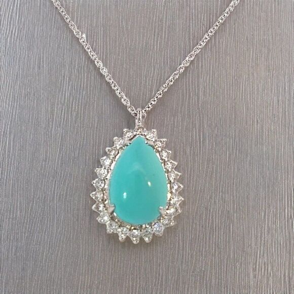 Persian Turquoise Diamond Pendant With Chain 17" 14k WG 9.9 TCW Certified 307918 - Picture 5 of 17